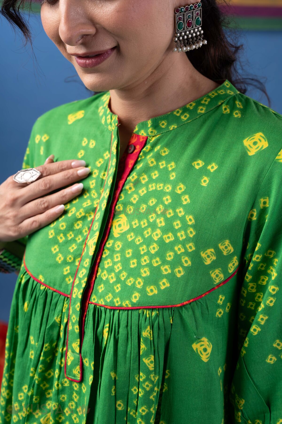 Image for Kusvaa Wkr432 Manasa Cotton A Line Kurta Nack