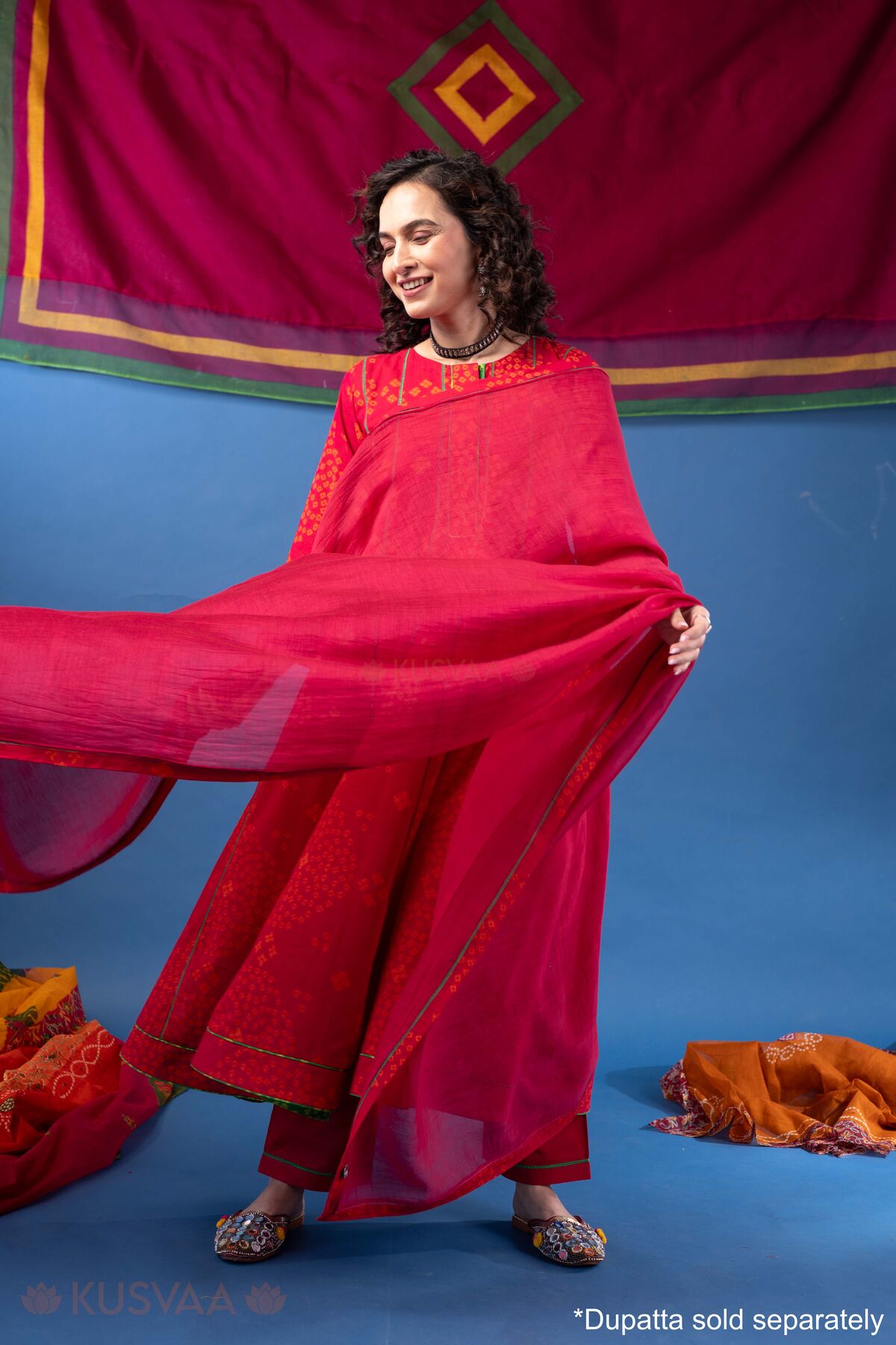 Image for Kusvaa Wkr433 Janaki Cotton A Line Kurta Dupatta