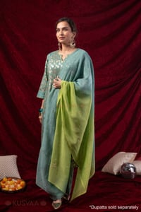 Image for Kusvaa Wkr434 Kashvi Chanderi Green Kurta Full