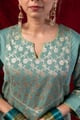 Image for Kusvaa Wkr434 Kashvi Chanderi Green Kurta Nack
