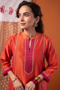 Image for Kusvaa Wkr435 Chintan Chanderi Orange Kurta Featured