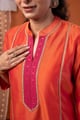 Image for Kusvaa Wkr435 Chintan Chanderi Orange Kurta Nack