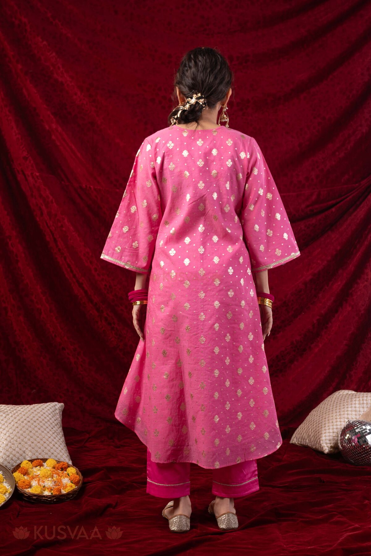 Image for Kusvaa Wkr436 Gita Chanderi Pink Kurta Back