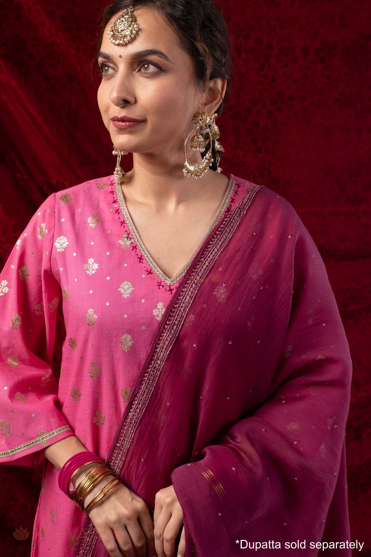 Image for Kusvaa Wkr436 Gita Chanderi Pink Kurta Detailing