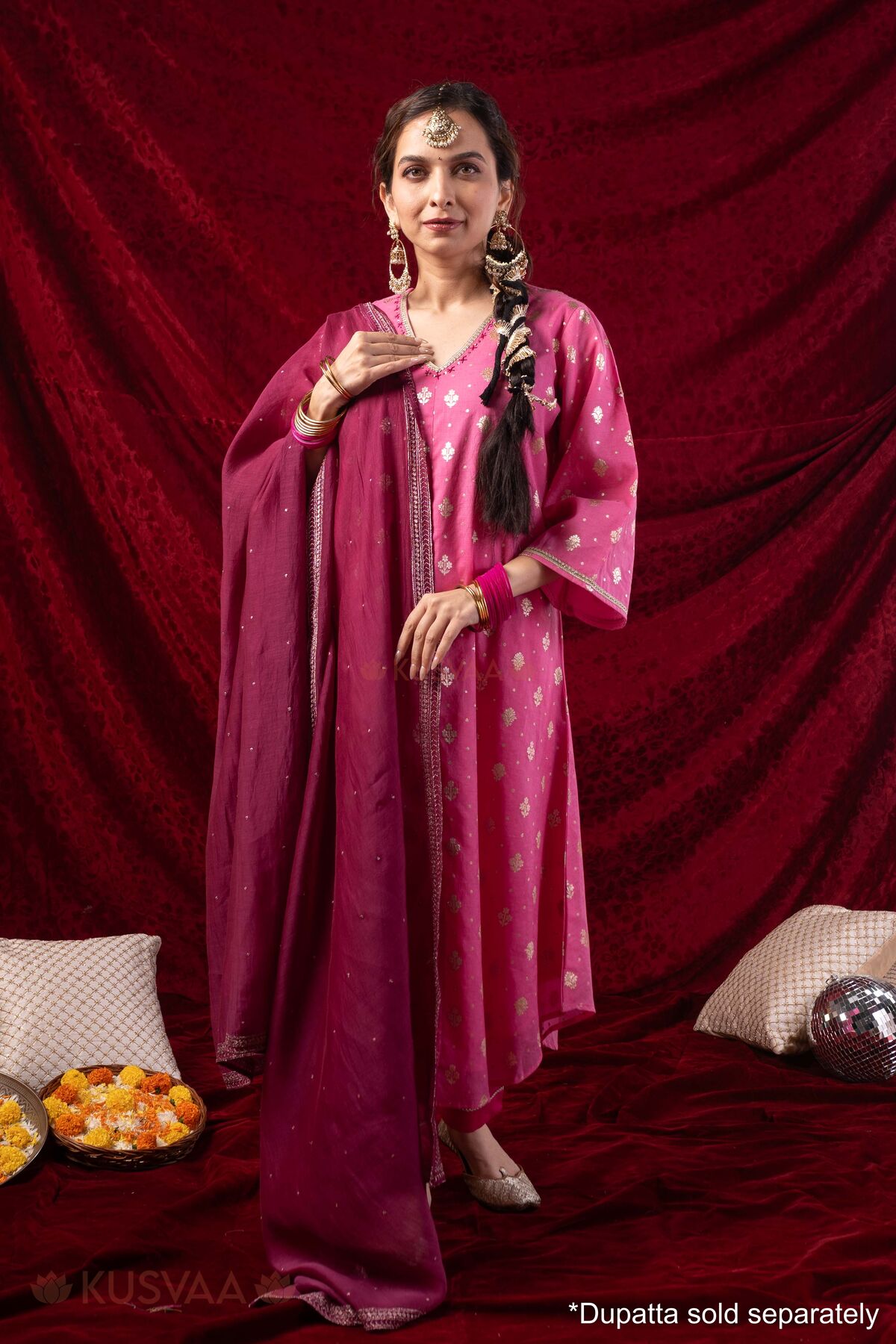 Image for Kusvaa Wkr436 Gita Chanderi Pink Kurta Full