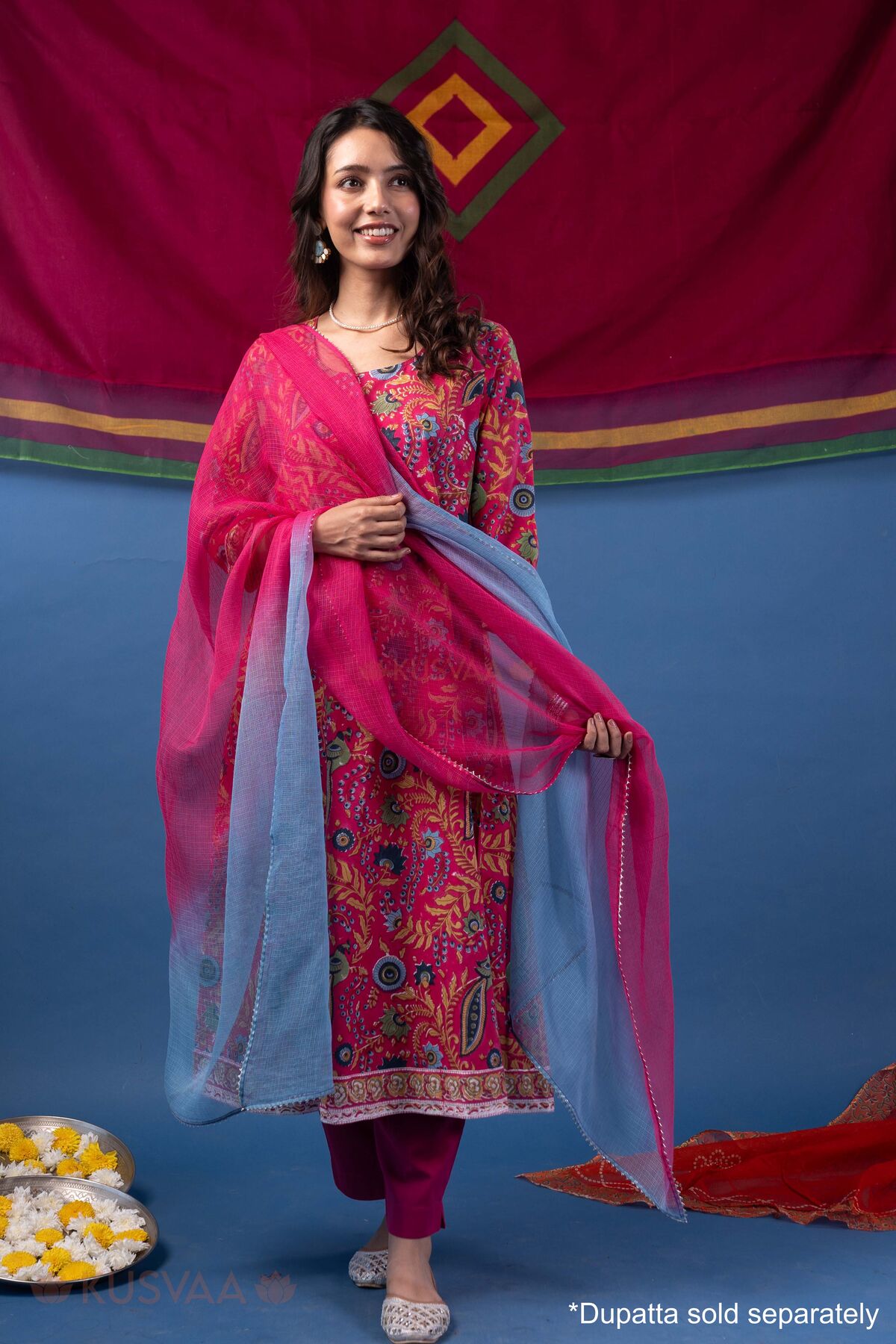Image for Kusvaa Wkr437 Kamala Handblock Cotton Kurta Dupatta