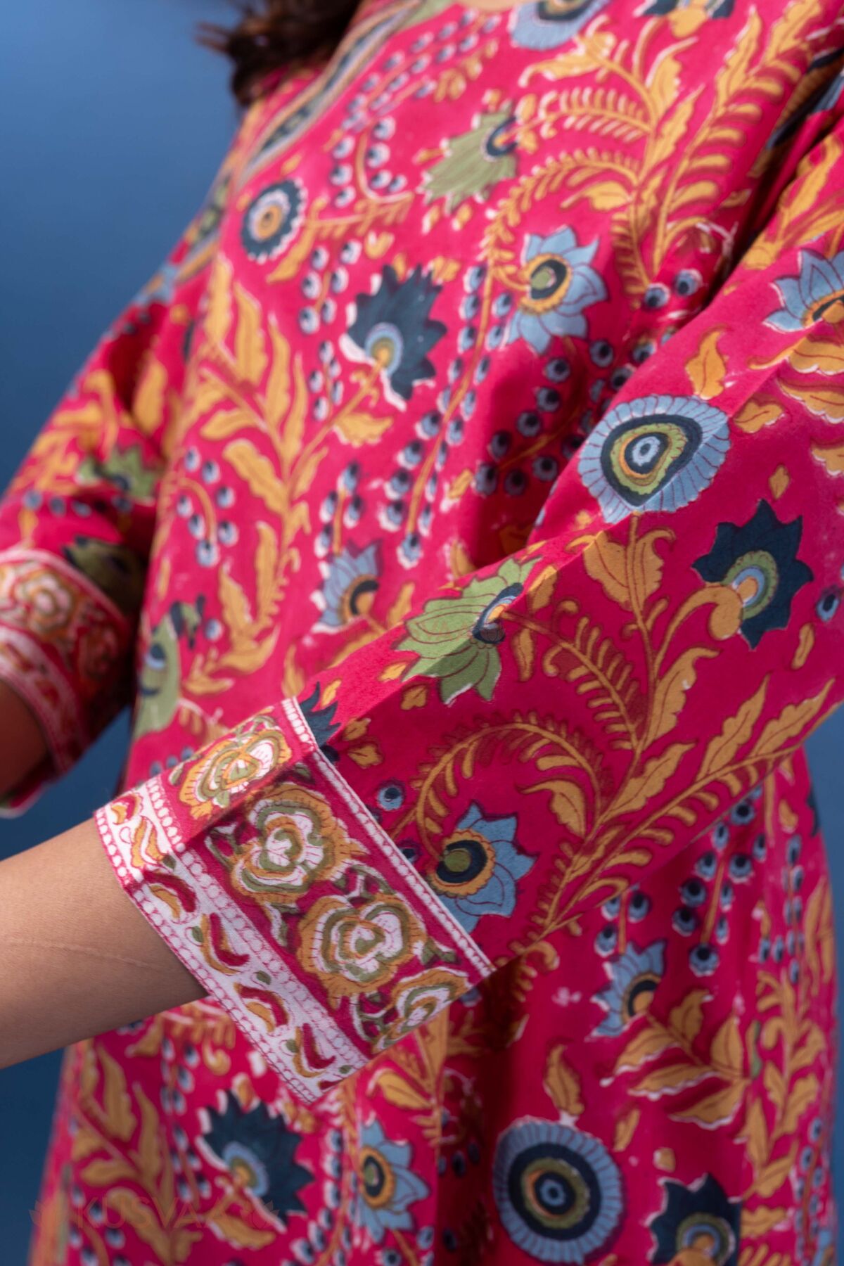 Image for Kusvaa Wkr437 Kamala Handblock Cotton Kurta Sleeve