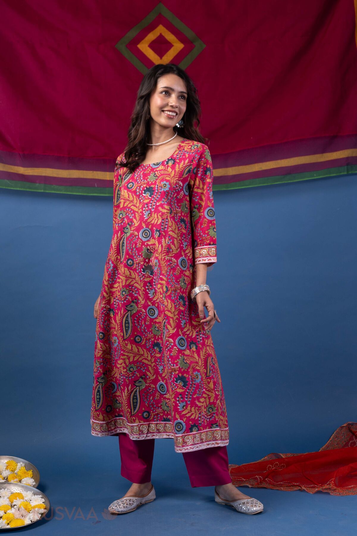Image for Kusvaa Wkr437 Kamala Handblock Cotton Kurta Style