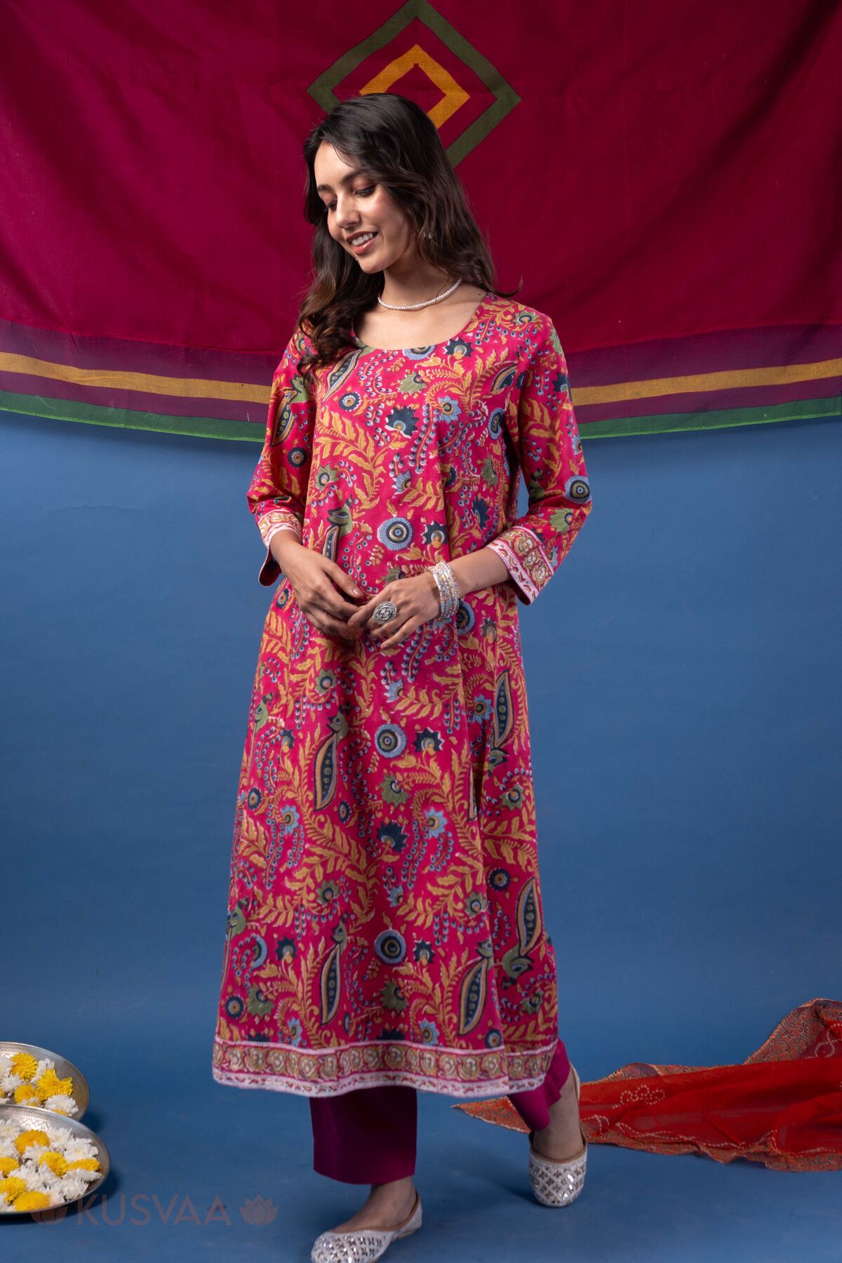 Image for Kusvaa Wkr437 Kamala Handblock Cotton Kurta Stylish