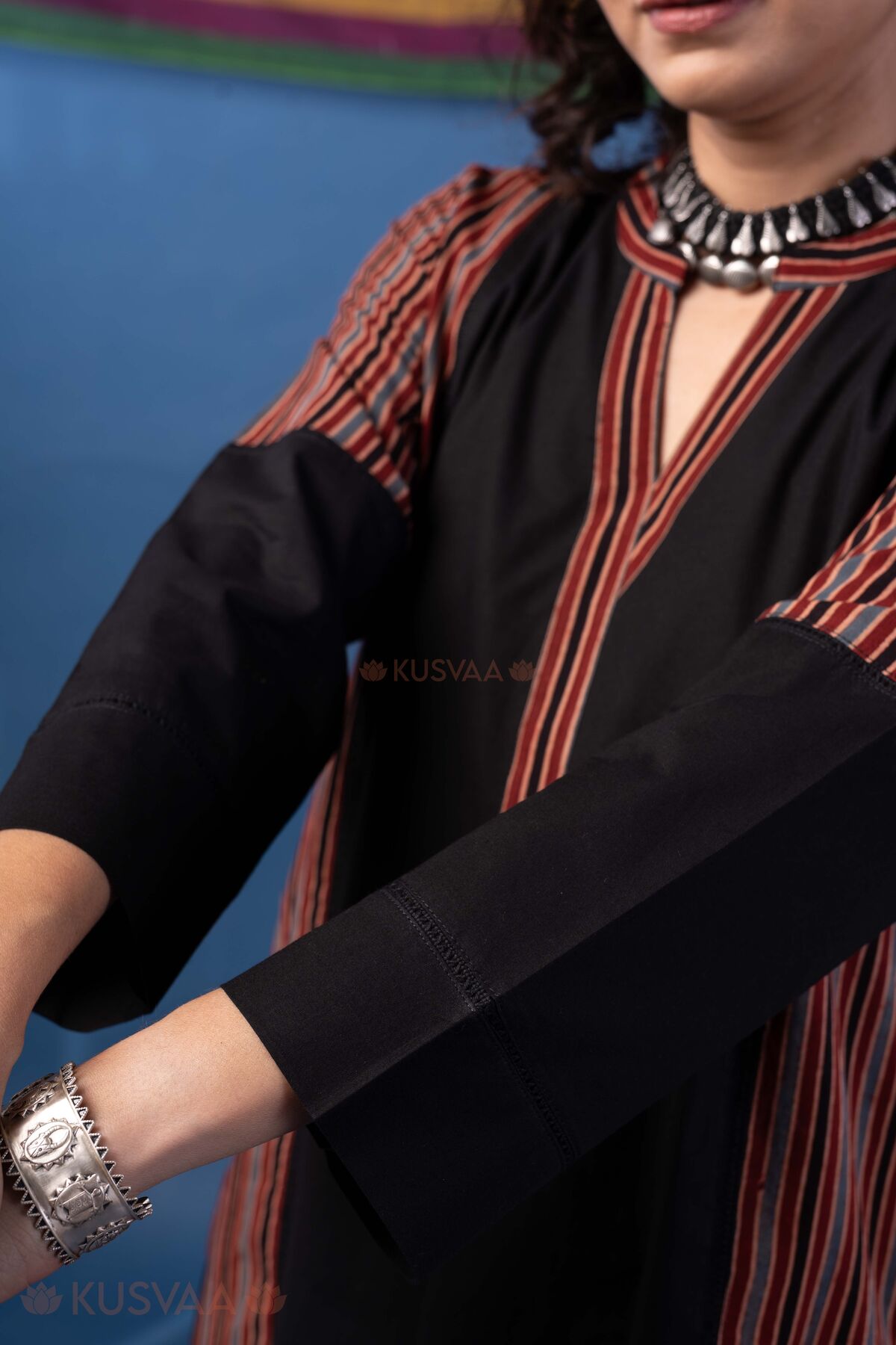 Image for Kusvaa Wkr439 Kaavya Cotton Kalidaar Kurta Sleeve