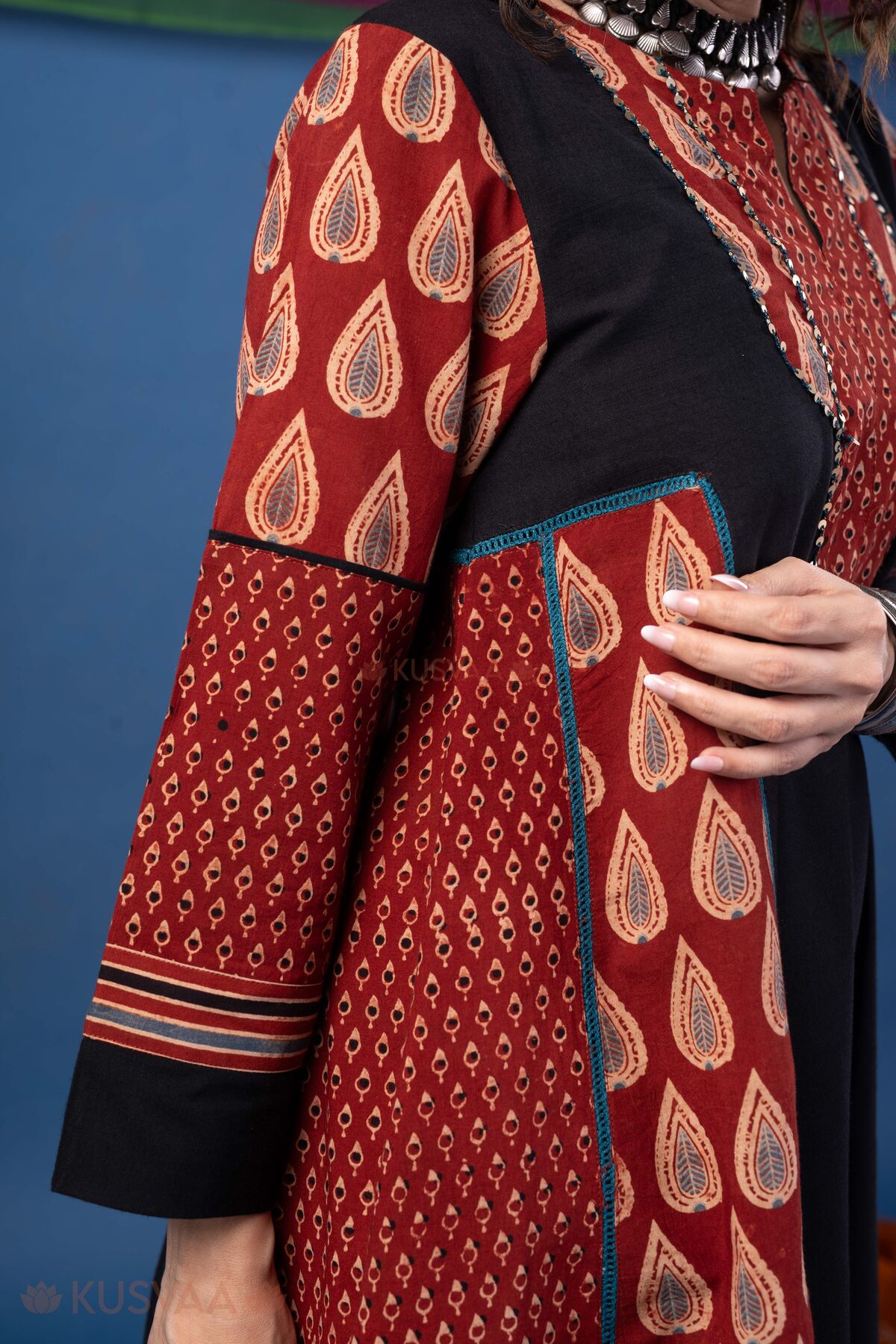 Image for Kusvaa Wkr441 Navami Cottton Maroon Kurta Detailing