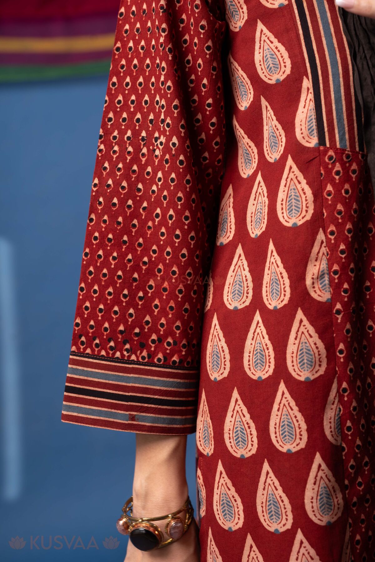 Image for Kusvaa Wkr442 Neha Cottton Maroon Kurta Detailing
