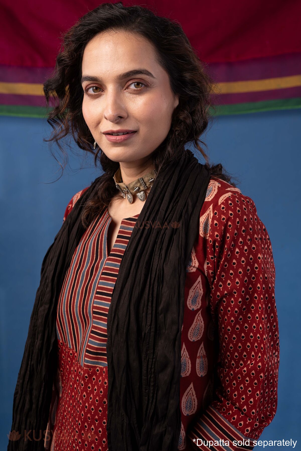 Image for Kusvaa Wkr442 Neha Cottton Maroon Kurta Dupatta