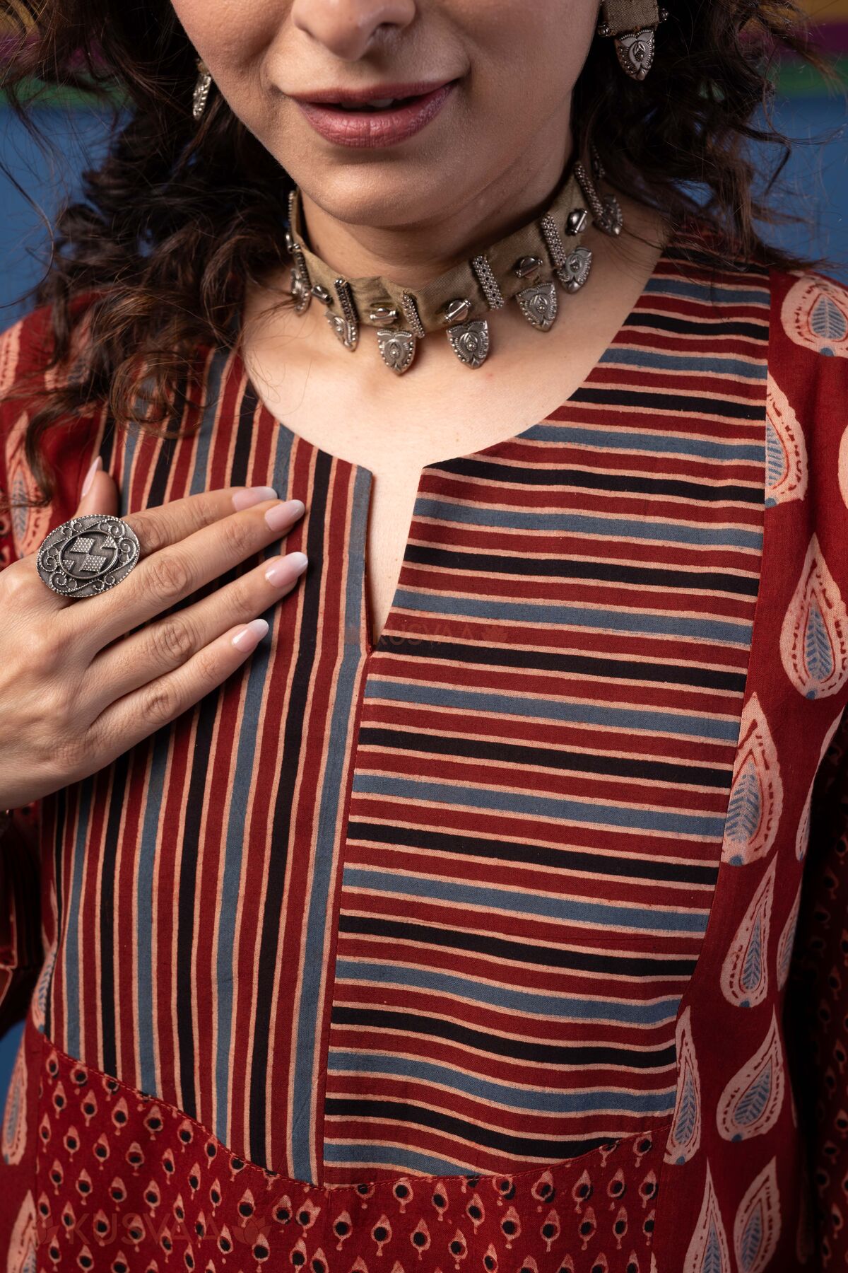 Image for Kusvaa Wkr442 Neha Cottton Maroon Kurta Nack