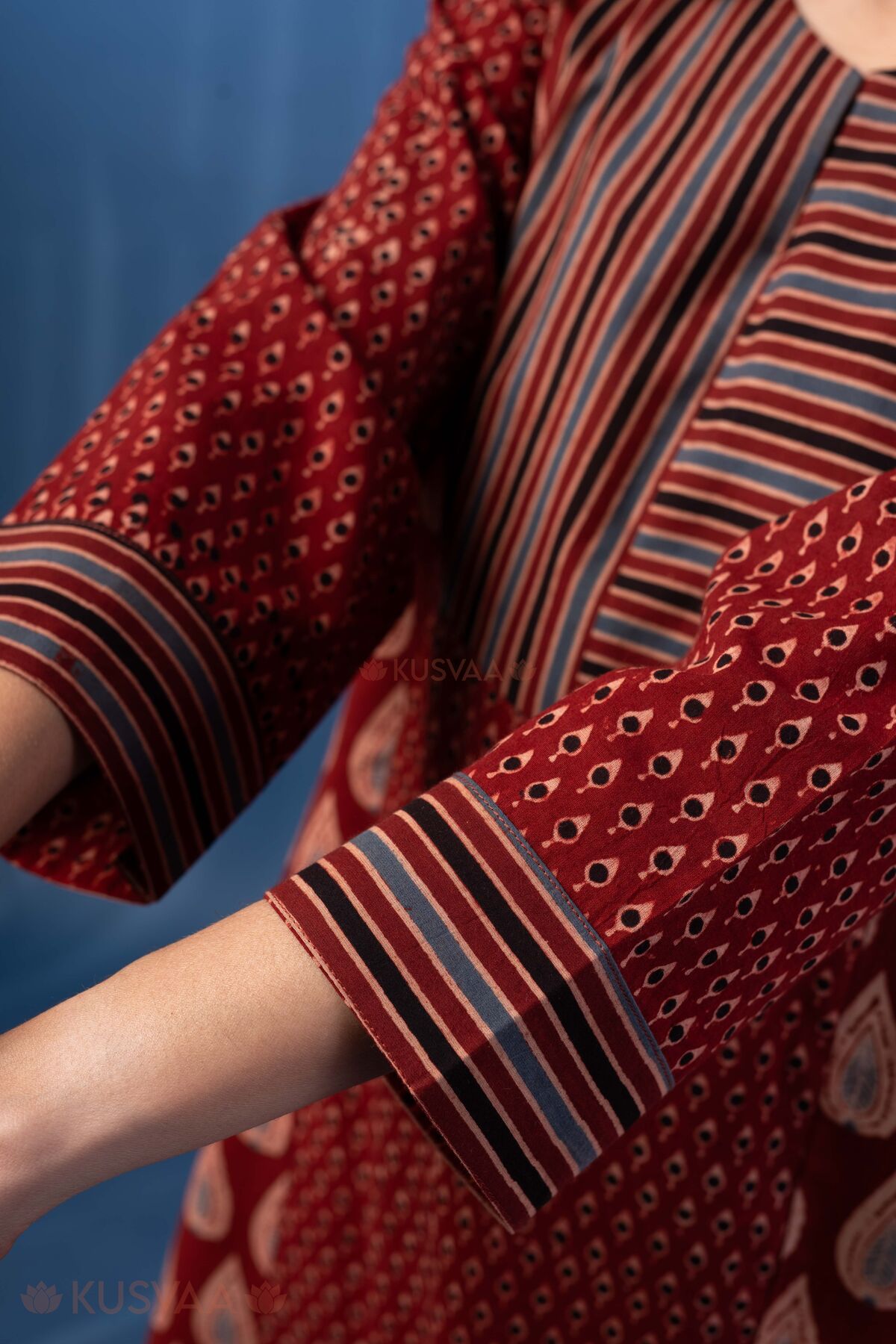 Image for Kusvaa Wkr442 Neha Cottton Maroon Kurta Sleeve