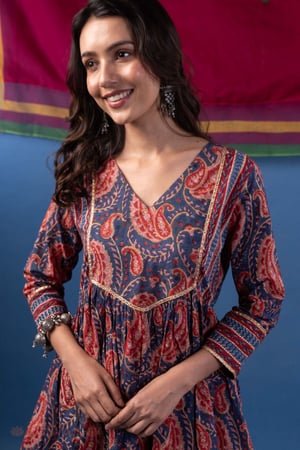 Image for Kusvaa Wkr445 Bhairavi A Line Cotton Kurta Close