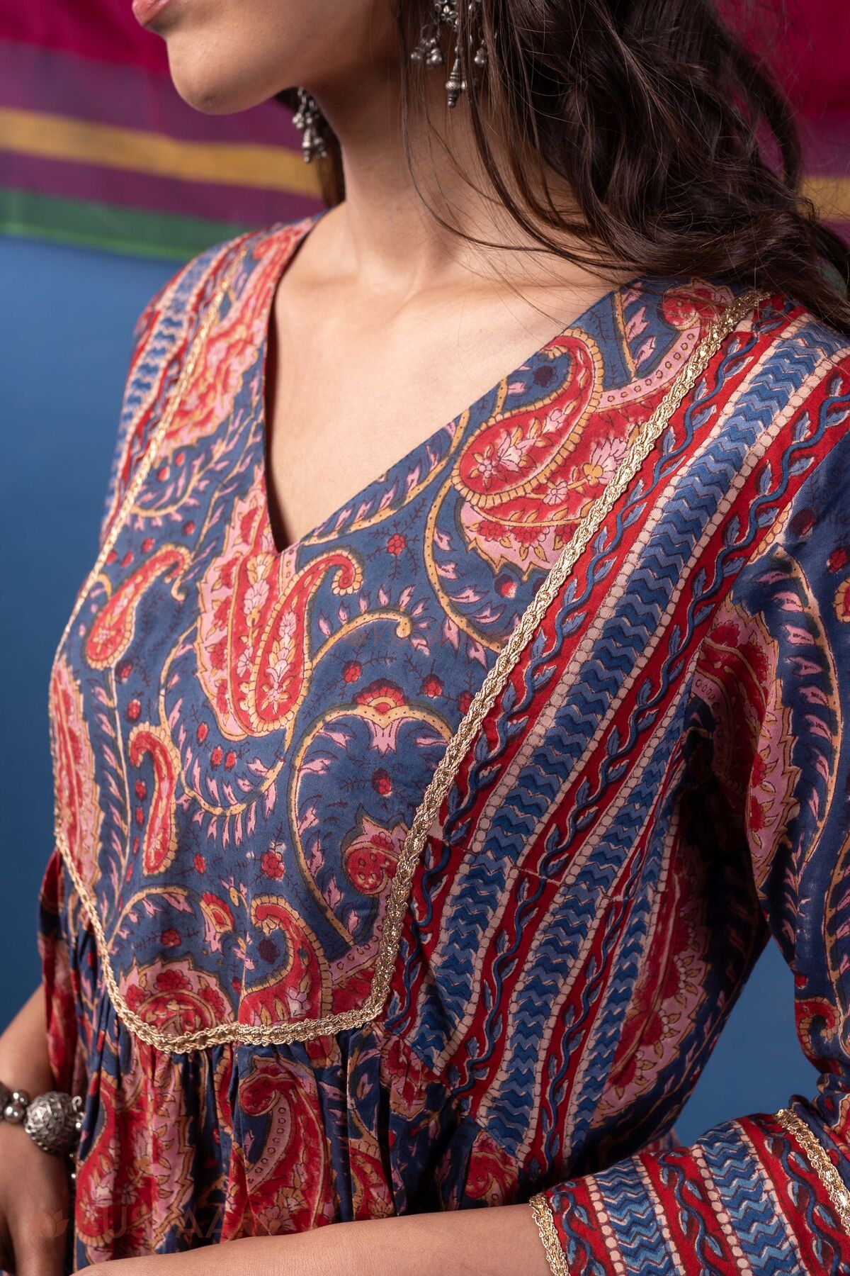 Image for Kusvaa Wkr445 Bhairavi A Line Cotton Kurta Nack