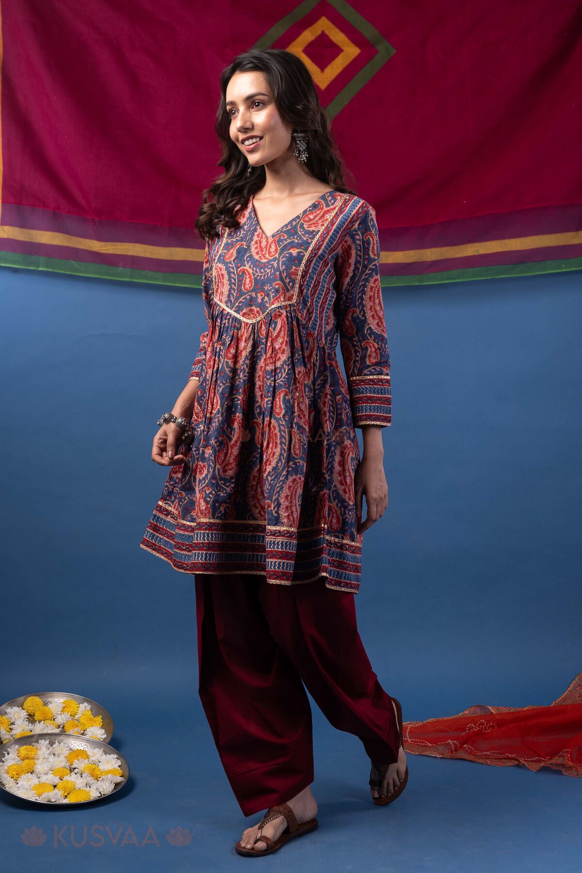 Image for Kusvaa Wkr445 Bhairavi A Line Cotton Kurta Side
