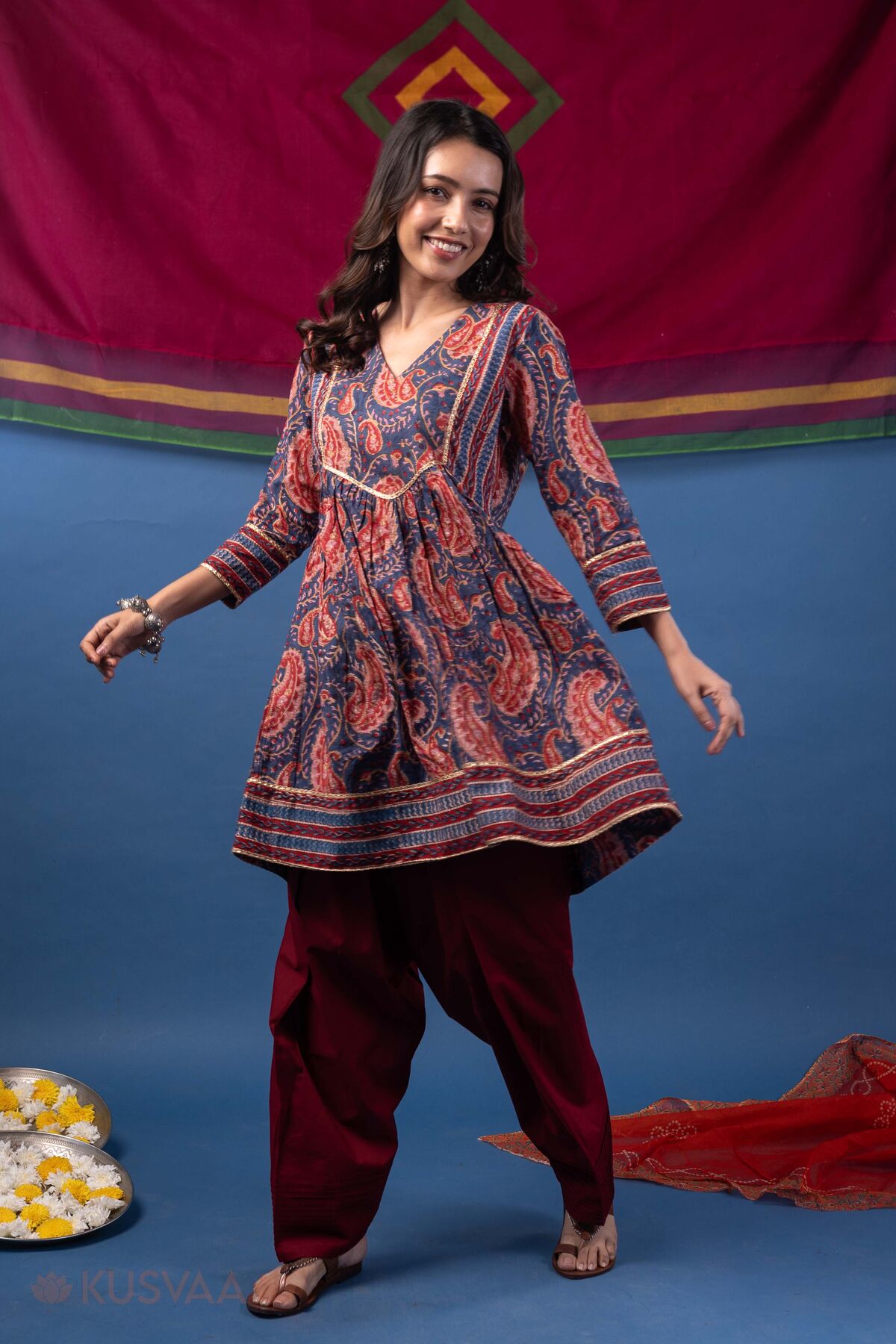 Image for Kusvaa Wkr445 Bhairavi A Line Cotton Kurta Style