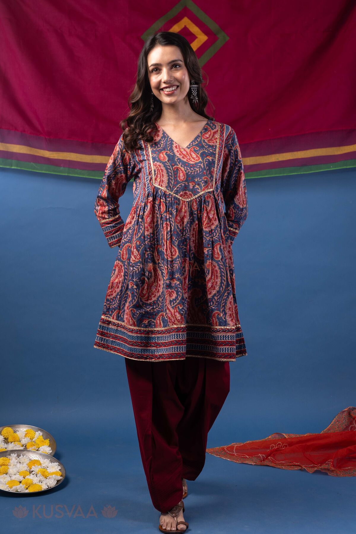 Image for Kusvaa Wkr445 Bhairavi A Line Cotton Kurta Stylish