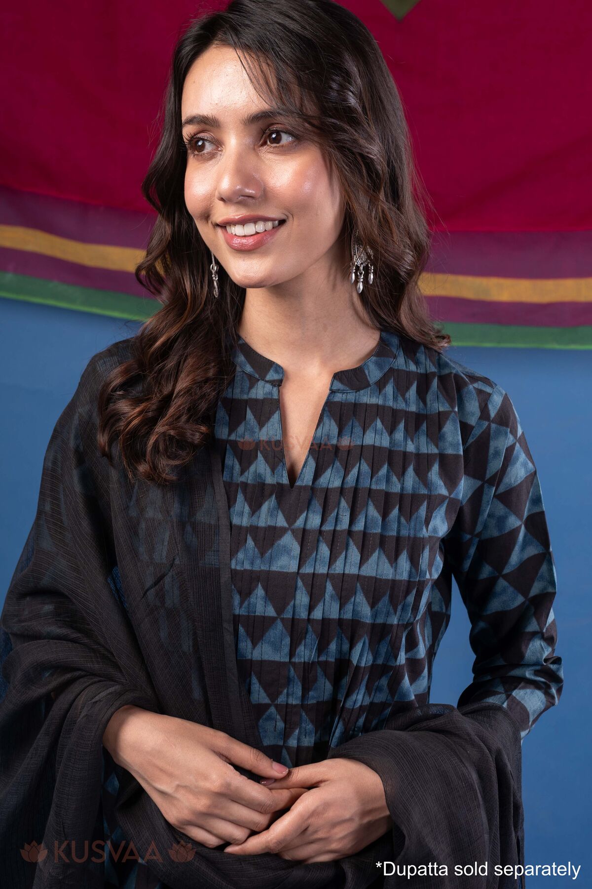 Image for Kusvaa Wkr453 Bhavi Black Cotton Kurta Closeup