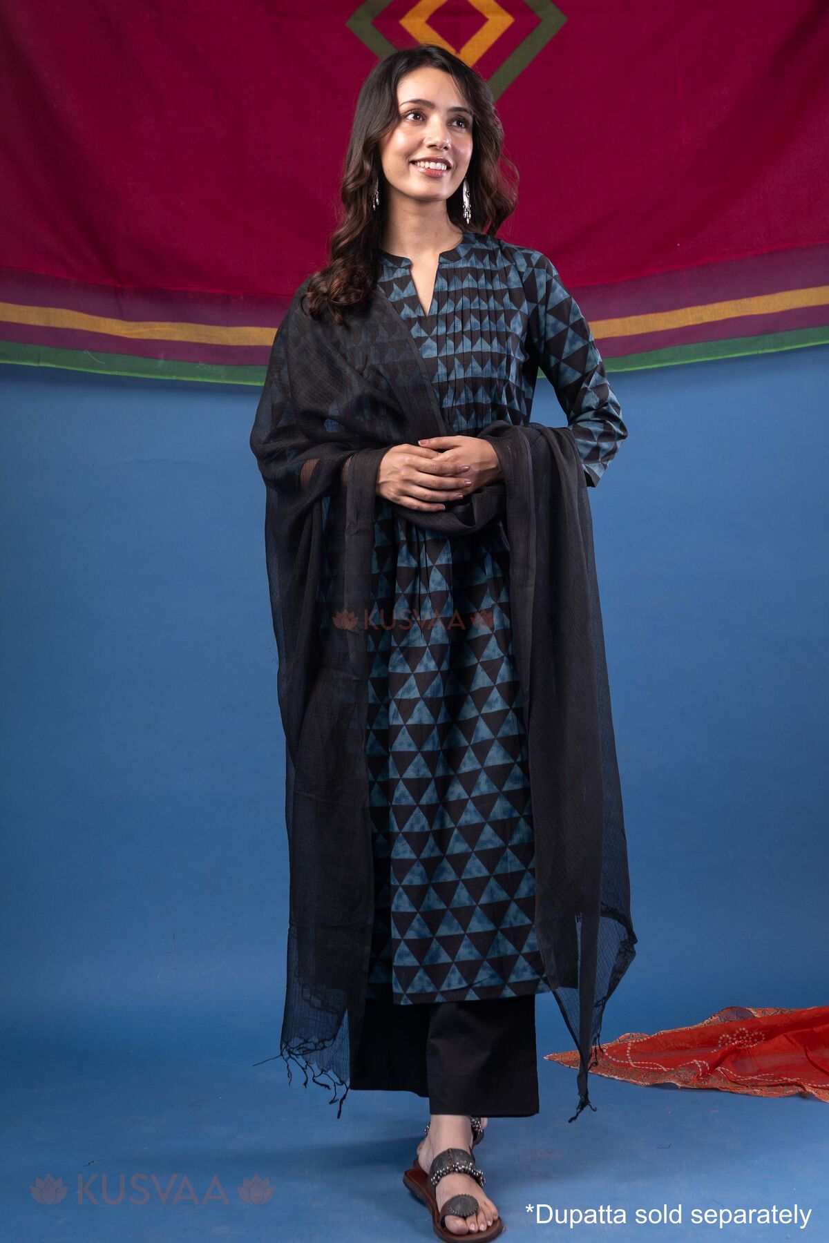 Image for Kusvaa Wkr453 Bhavi Black Cotton Kurta Full