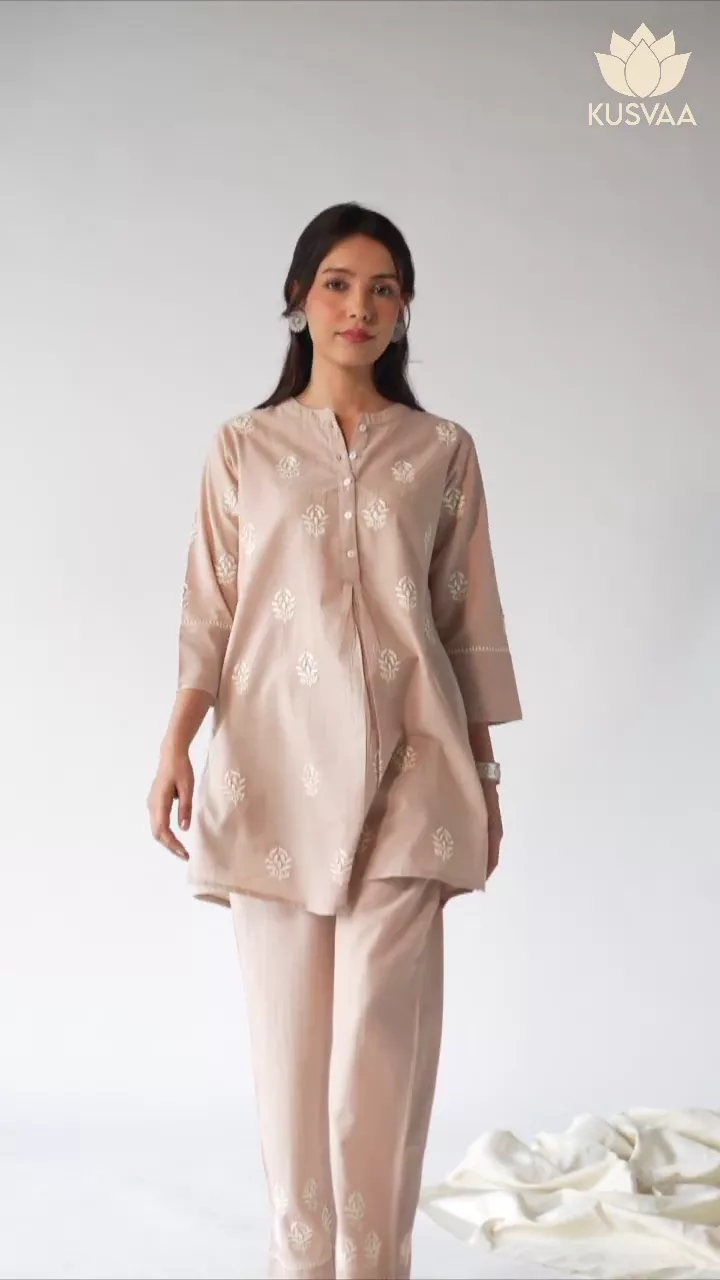 Vanya Nagari Handloom Beige Co-Ord set