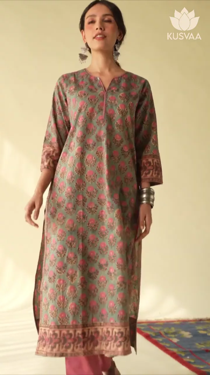 Dakshita Handblock Straight-Fit Cotton Kurta