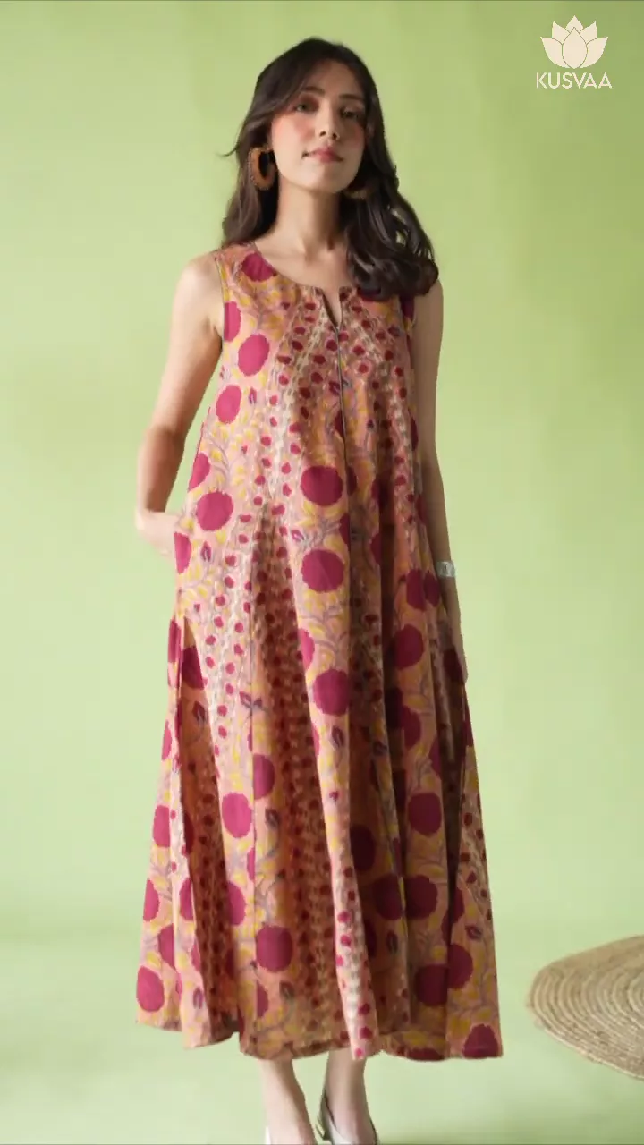 Netra Cotton Red A-Line Dress