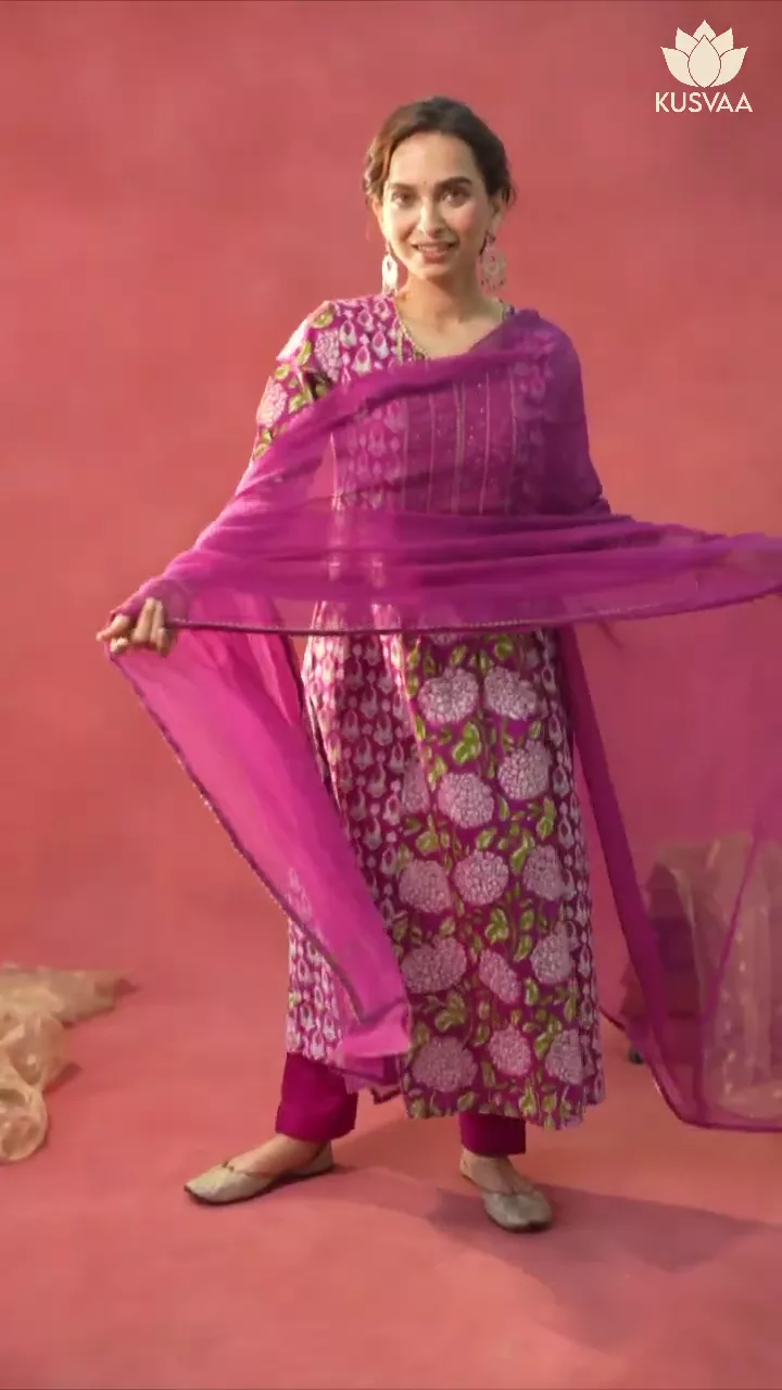 Udaya Handblock Purple A-Line Kurta