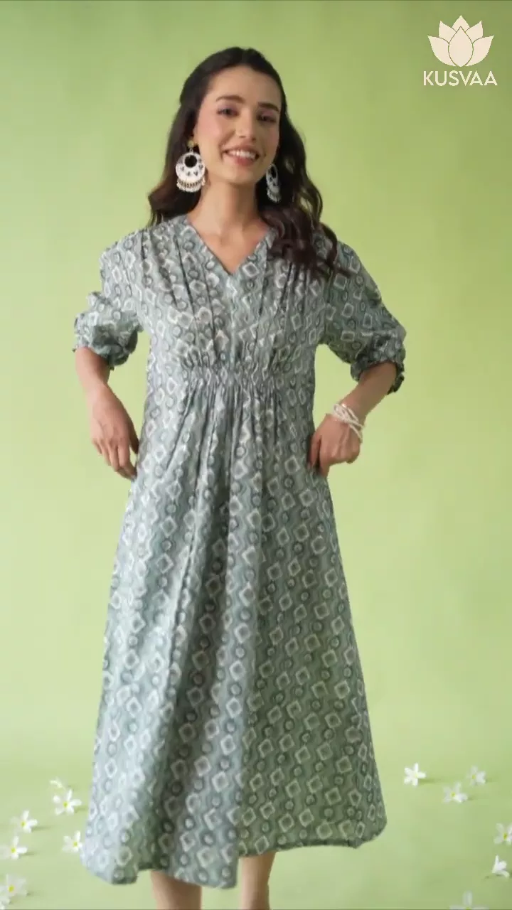 Omisha Handblock Green Cotton Dress