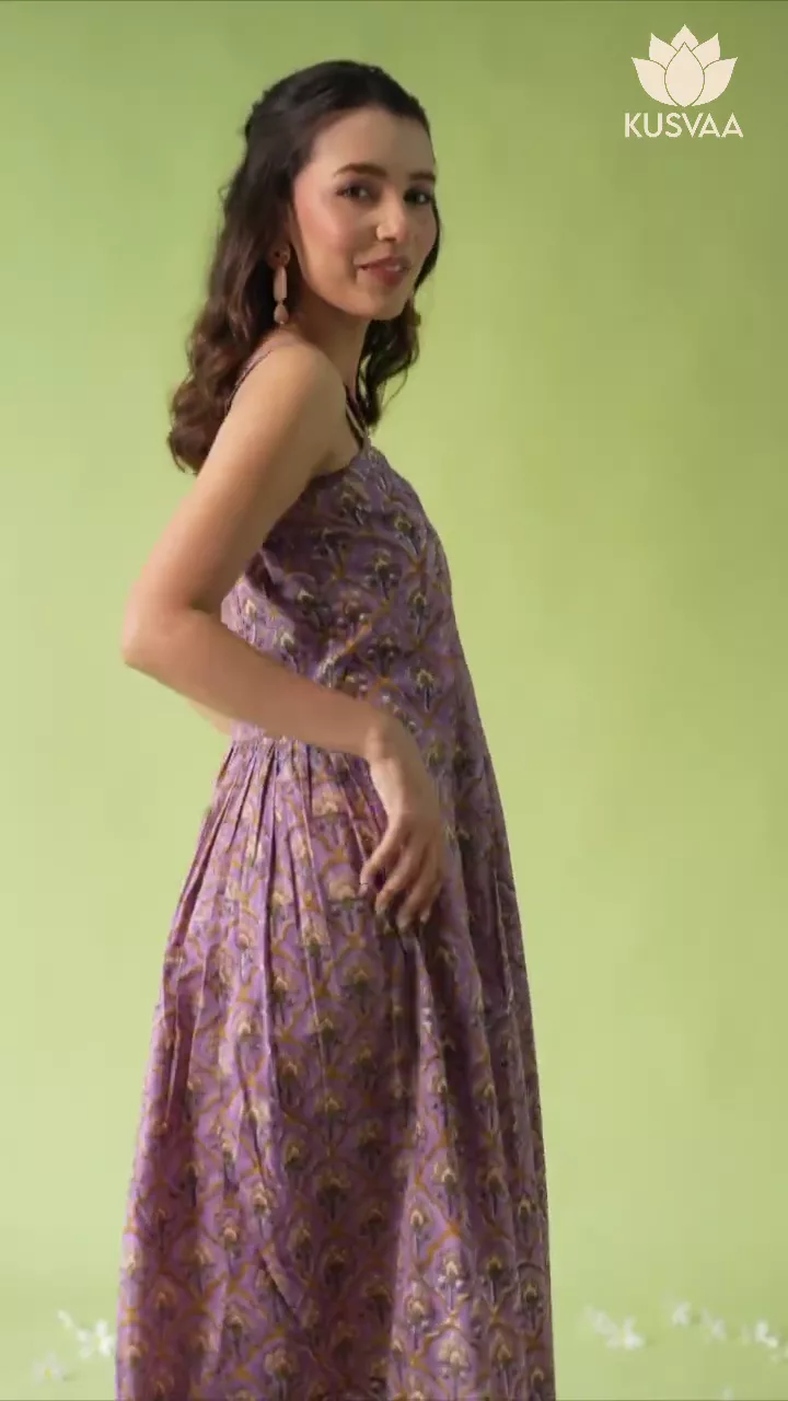 Pavithra Handblock Purple Cotton Dress