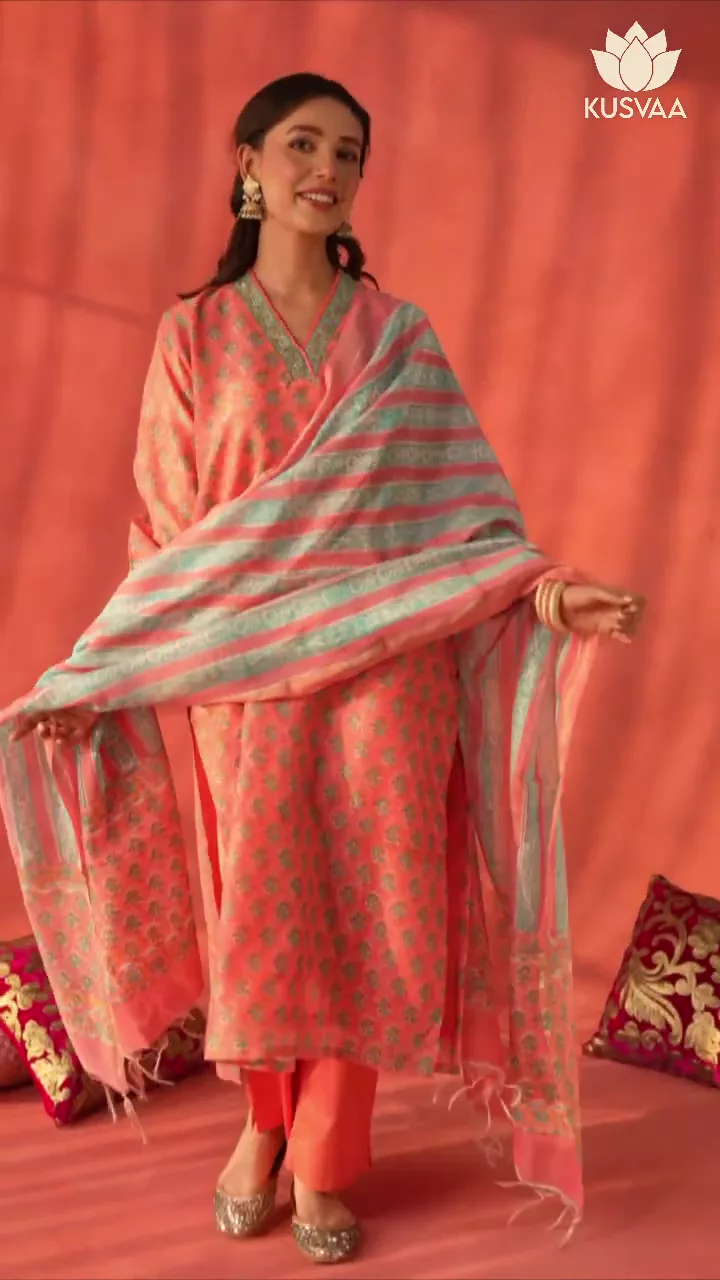 Charita Handblock Kurta Dupatta Set