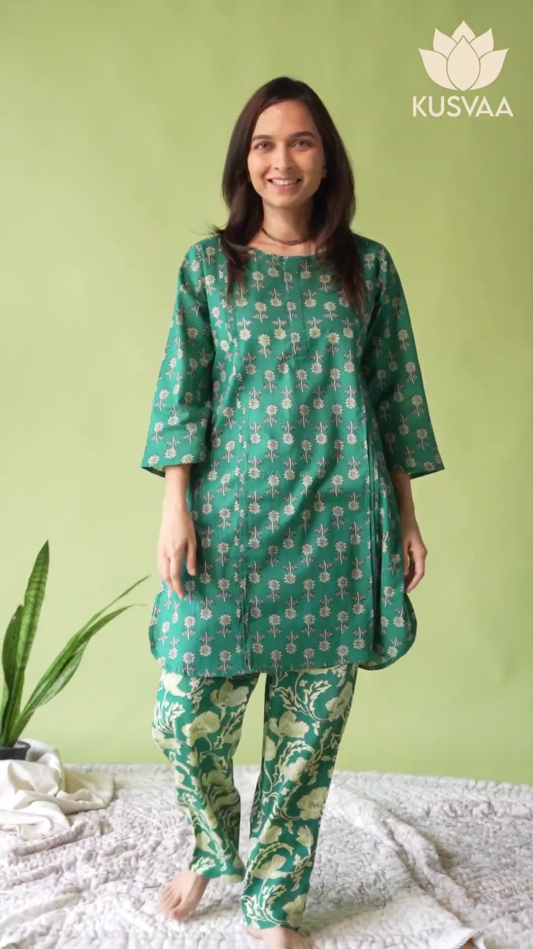 Gopi Cotton Green Nightsuit Set