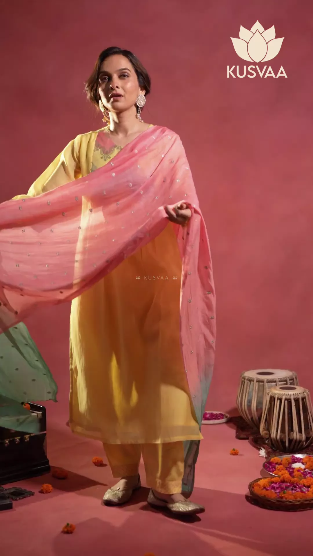 Kriti Chanderi Semi A Line Kurta